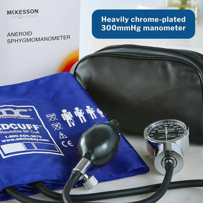 McKesson LUMEON Professional Aneroid Sphygmomanometer, Blood Pressure with Cuff, Pocket Size, Royal Blue, Adult Small, 1 Count