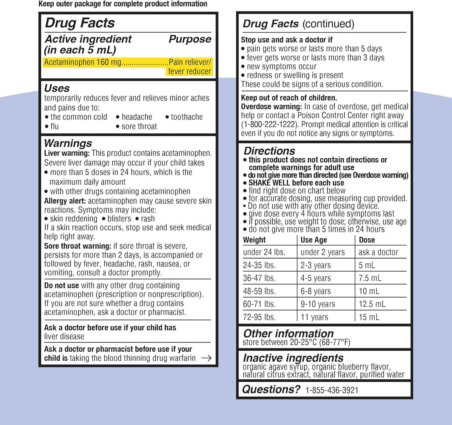 Genexa Children's Acetaminophen Pain and Fever Reducer | 160 mg per 5mL | Made with Delicious Organic Blueberry Flavor | 4 Fluid Ounces