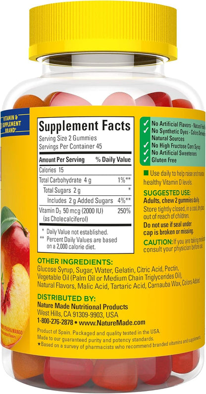 Nature Made Vitamin D3 2000 IU (50 mcg), 90 Gummies