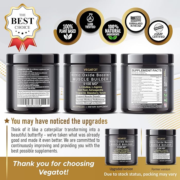Muscle Builder Nitric Oxide Supplement with L-Arginine L-Citrulline Beet Root Ashwagandha Tongkat Ali Strawberry