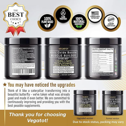 Muscle Builder Nitric Oxide Supplement with L-Arginine L-Citrulline Beet Root Ashwagandha Tongkat Ali Strawberry
