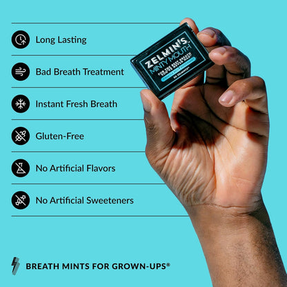 Zelmin's Minty Mouth Breath Freshener - (3 Pack) Long Lasting Bad Breath Treatment For Adults That Works With Your Gut - Bad Breath Pills Are Alcohol