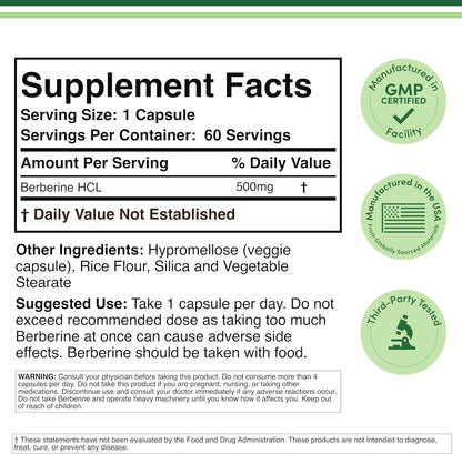 Double Wood Berberine Supplement 500mg, 60 Capsules