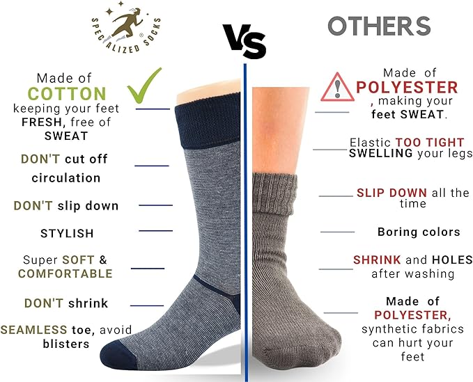 Diabetic Socks for Men 10 13, Premium, Soft, Extra Comfortable. 6 Pairs