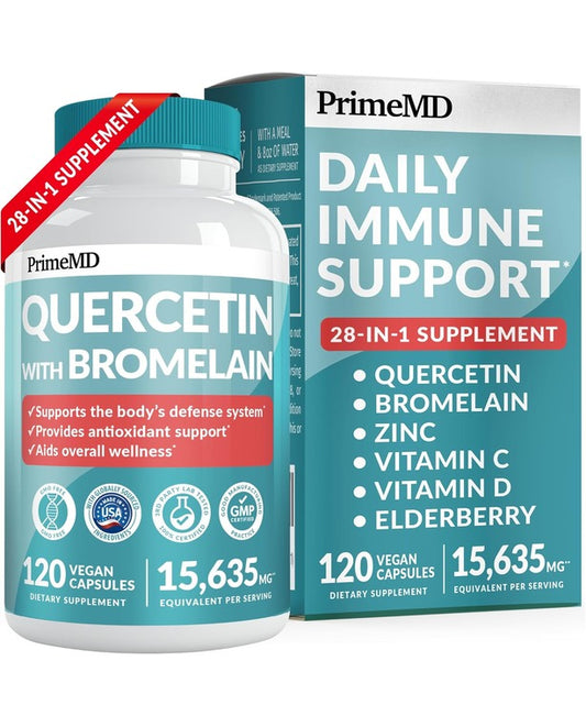 28-in-1 Quercetin with Bromelain Supplement - Quercetin 500mg Capsules for Daily Immune Defense Support - (120 ct)