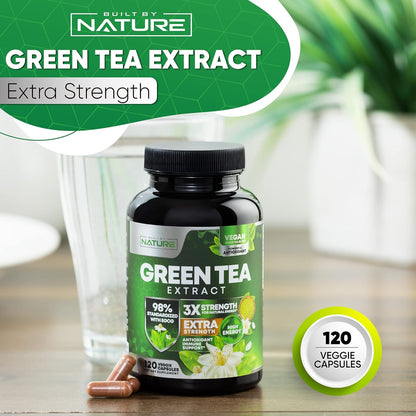 Green Tea Extract Pills - Powerful Antioxidant Supplement - 98% Standardized EGCG 1000mg for Natural Energy with Polyphenols - Gentle Caffeine - 120 Capsules