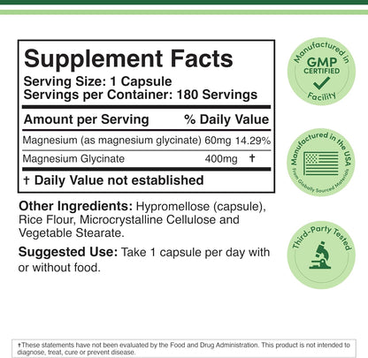 Double Wood Magnesium Glycinate 400mg, 180 Capsules
