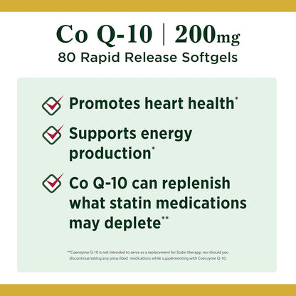 Nature's Bounty CoQ10, Supports Heart Health, Dietary Supplement, 200mg, 80 Rapid Release Softgels