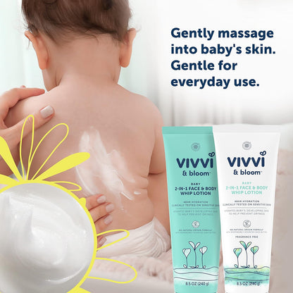 Vivvi & Bloom Gentle 2-in-1 Baby Lotion, Face and Body, for Delicate & Sensitive Baby Skin, Hypoallergenic Lotion Natural Scent, 8.5 oz (Pack of 1)