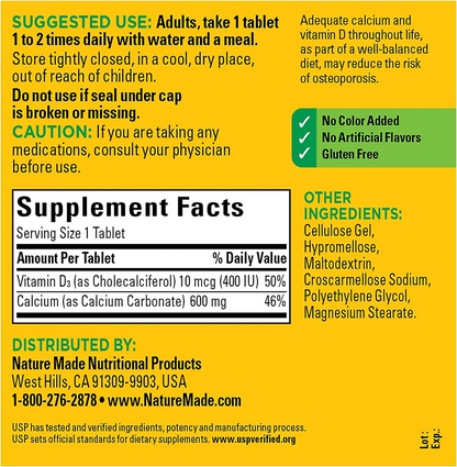Nature Made Calcium 750 mg  D3 + K 300 Tablets