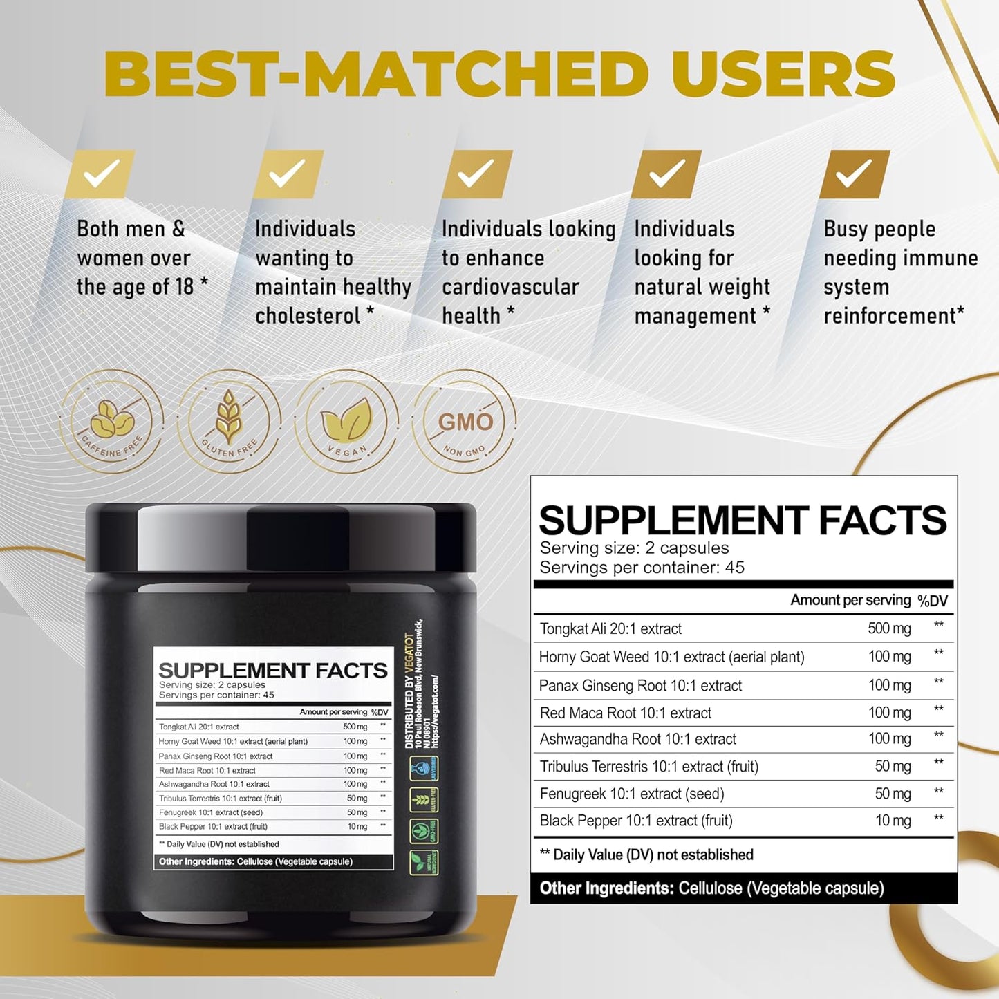 VEGATOT in 1 Ultimate Testosterone Booster 15100MG - Boost Performance with Tongkat Ali Panax Ginseng Maca Root Ashwagandha Tribulus - Energy Stamina Circulation Immune Support