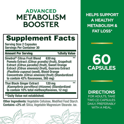 Nature's Bounty Advanced Metabolism Booster, Helps Support Healthy Metabolism & Fat Loss, 60 Capsules
