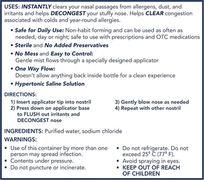 Sinex Saline Nasal Spray, Drug Free Ultra Fine Mist, Clear Everyday Sinus Congestion Fast, Clear Mucus from a Cold or Allergy, Daily Use 5.0 fl oz x 2