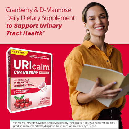 URIcalm Cranberry Urinary Tract Health Supplement, Chewable, Berry Flavor, 40 Count