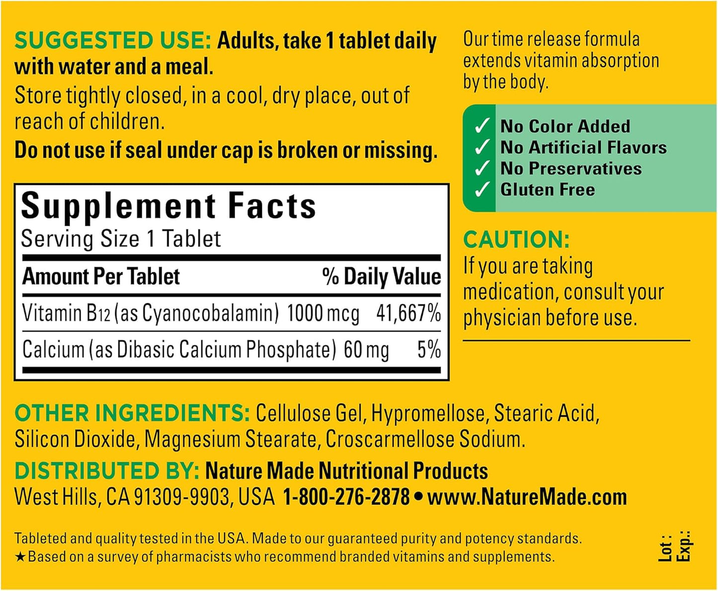 Nature Made Vitamin B12 1000 mcg,  160 Time Release Tablets