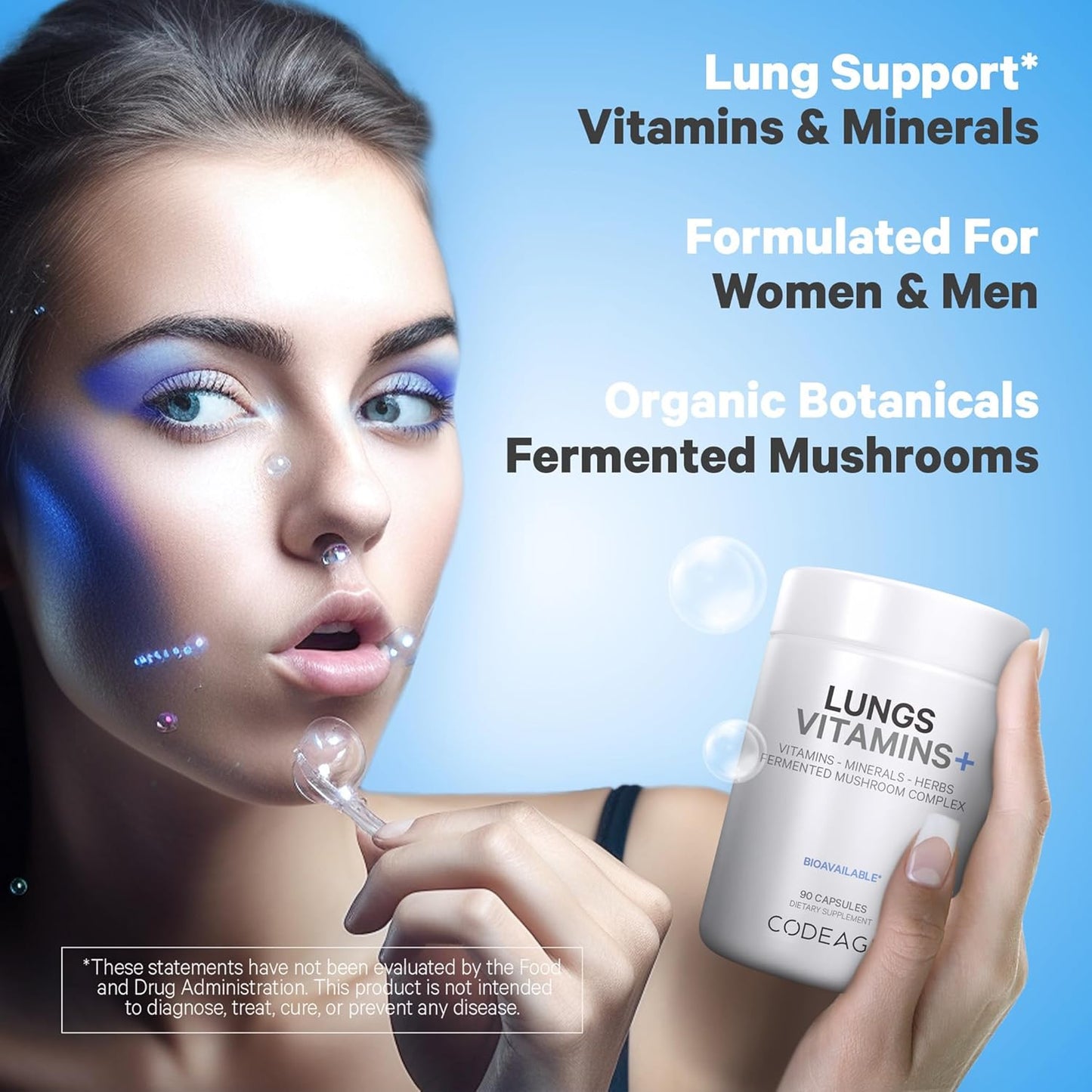 Lungs Vitamins, A, C, D, E, B6, Milk Thistle Lung Supplement, Zinc & Magnesium, Cordyceps, Reishi, Ginger, Peppermint Leaf Organic Herbs Cleanse, Breathing, Respiration - Non-GMO - 90 Capsules