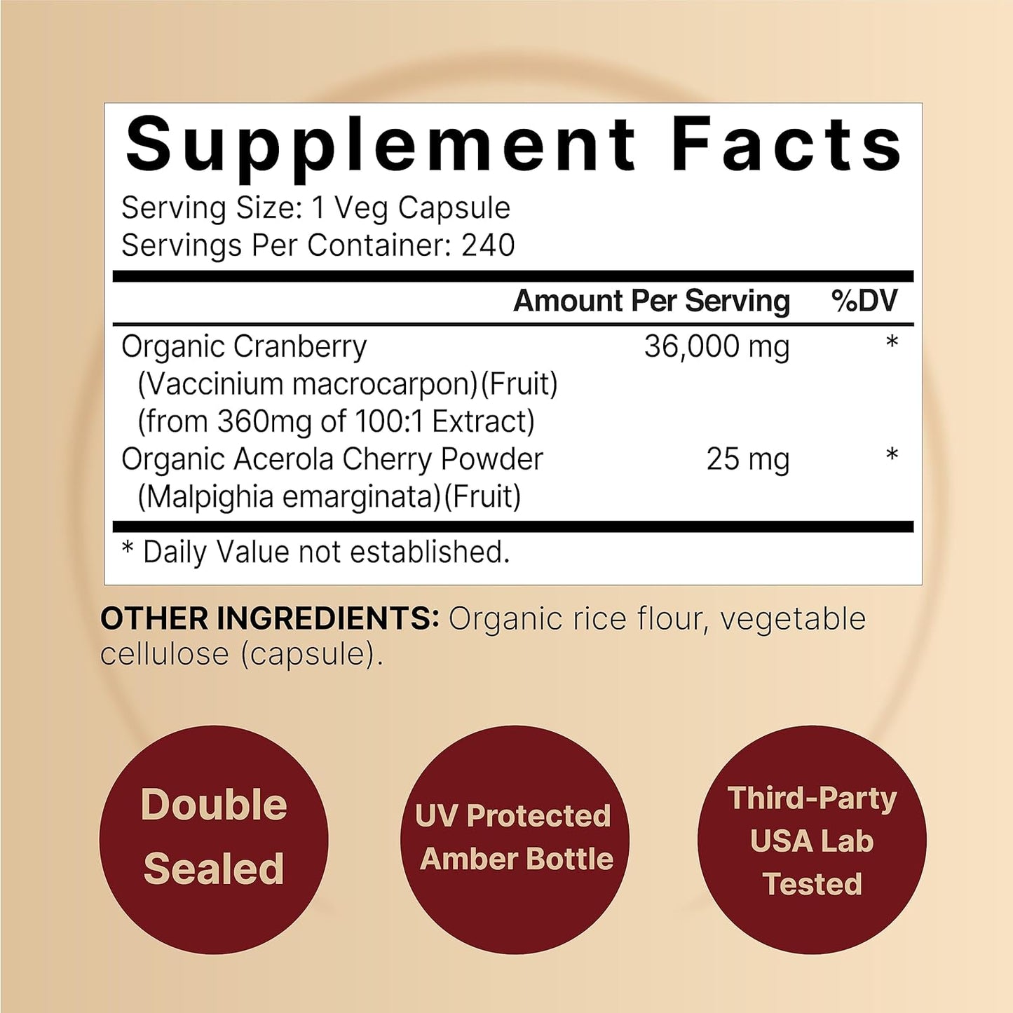 NatureBell Cranberry Pills 36,000mg with Acerola, 240 Veggie Capsules | 100:1 Fresh Cranberries Extract – Made with Organic Ingredients – Supports Urinary Tract Health – Sugar Free