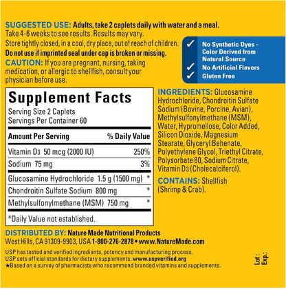 Nature Made Glucosamine Chondroitin Complex with MSM, Dietary Supplement for Joint Support, 120 Caplets