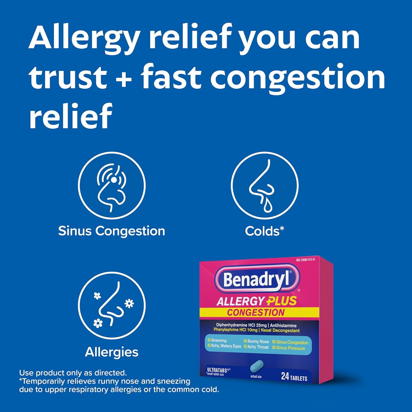 Benadryl Allergy Plus Congestion Ultratabs, 24 count