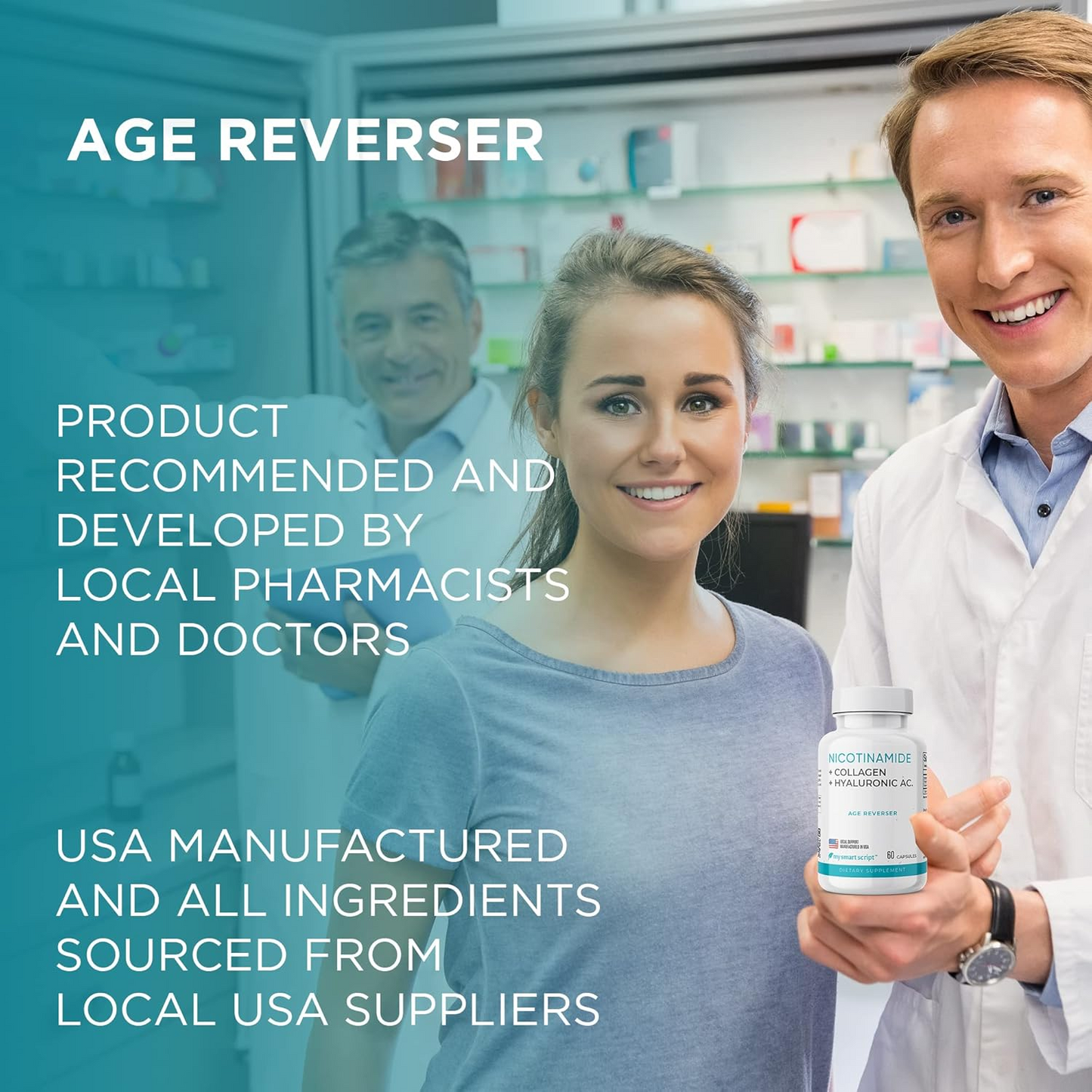 Anti Aging Supplement | Nicotinamide B3, Collagen Peptides & Hyaluronic Acid | Helps Skin Nourishment, Elasticity and Hydration | Flush Free and Cell Repair | One capsule a day - 60 Capsules.