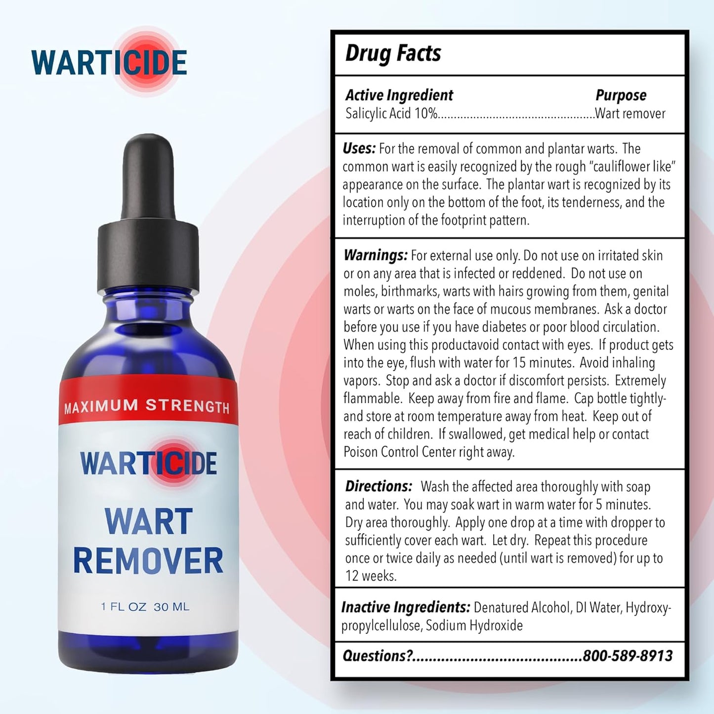 Warticide Fast-Acting Wart Remover - Plantar and Genital Wart Treatment, Attacks Warts On Contact, Easy Application (1 Fluid Ounce)
