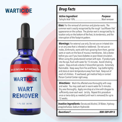 Warticide Fast-Acting Wart Remover - Plantar and Genital Wart Treatment, Attacks Warts On Contact, Easy Application (1 Fluid Ounce)