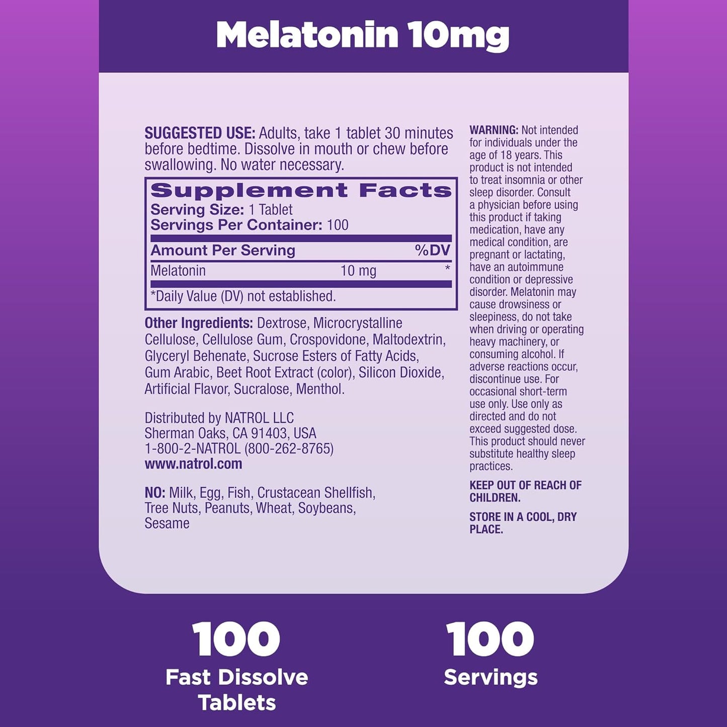 Natrol Fast Dissolve Melatonin 10 mg, 100 Strawberry-Flavored Melatonin Tablets