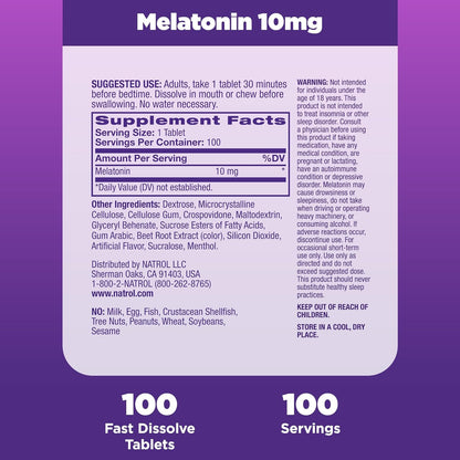 Natrol Fast Dissolve Melatonin 10 mg, 100 Strawberry-Flavored Melatonin Tablets