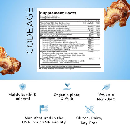 Lungs Vitamins, A, C, D, E, B6, Milk Thistle Lung Supplement, Zinc & Magnesium, Cordyceps, Reishi, Ginger, Peppermint Leaf Organic Herbs Cleanse, Breathing, Respiration - Non-GMO - 90 Capsules