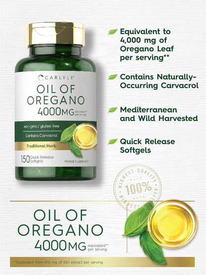 Carlyle Oregano Oil 4000mg Supplement | 150 Softgel Capsules