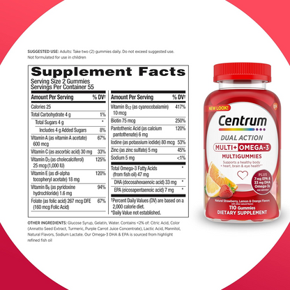 Centrum MultiGummies Multi+ Omega 3 Dual Action - 110 Count