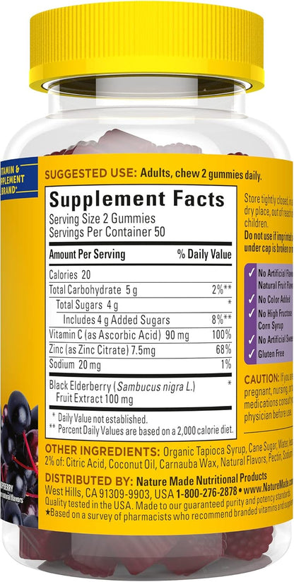 Nature Made Elderberry with Vitamin C and Zinc, 100 Gummies