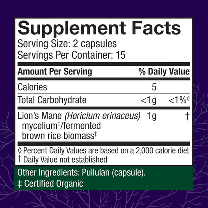 Host Defense, Lion's Mane Capsules, Promotes Mental Clarity, Focus and Memory, Mushroom Supplement, 60 Count