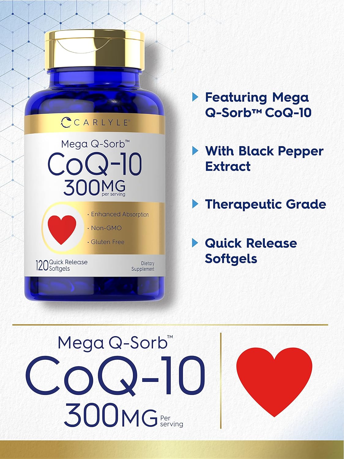Carlyle CoQ10 300mg with Black Pepper Extract | 120 Softgels