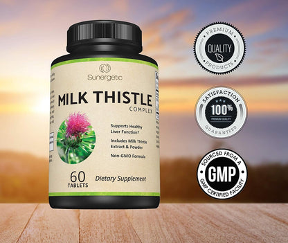 Premium Milk Thistle Complex - Supports Healthy Liver Function - Detox & Cleanse - Powerful Milk Thistle Extract & Seed Powder - Standardized Silymarin Content - 60 Milk Thistle Tablets