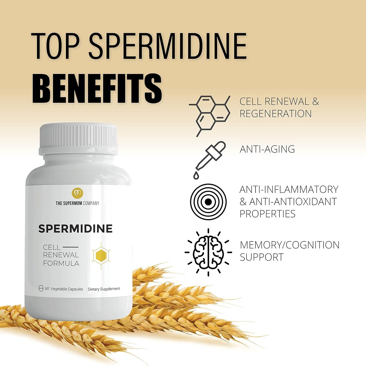 Spermidine 60 Vegetable Capsules - Wheat Germ Extract with 1000 mg Spermidine Supplement, Bioperine for Maximum Absorption and Zinc for Cell Membrane Renewal – Telomere Health and Healthy Aging