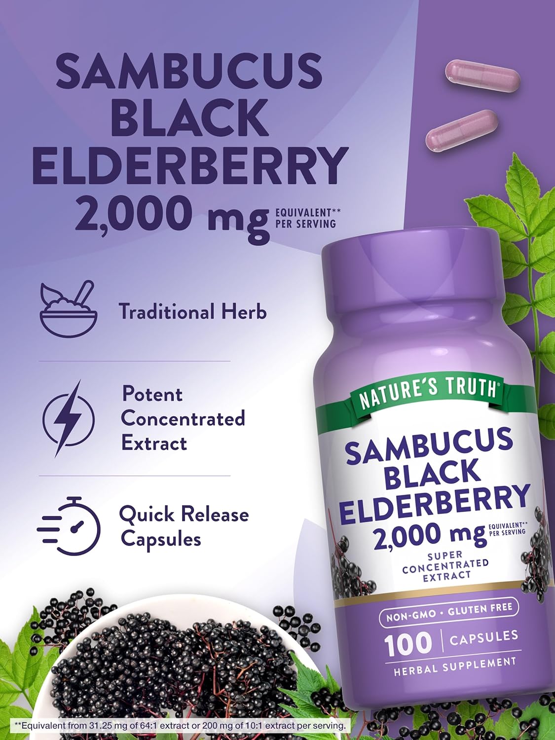 Nature's Truth Black Elderberry Capsules | 100 Count