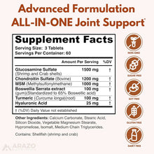 Arazo Nutrition Glucosamine Chondroitin Turmeric MSM Boswellia - Joint Support Supplement for Relief 180 Tablets Arazo Nutrition