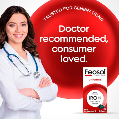 Feosol Original Iron Supplement Tablets, 325mg Ferrous Sulfate -120 ct