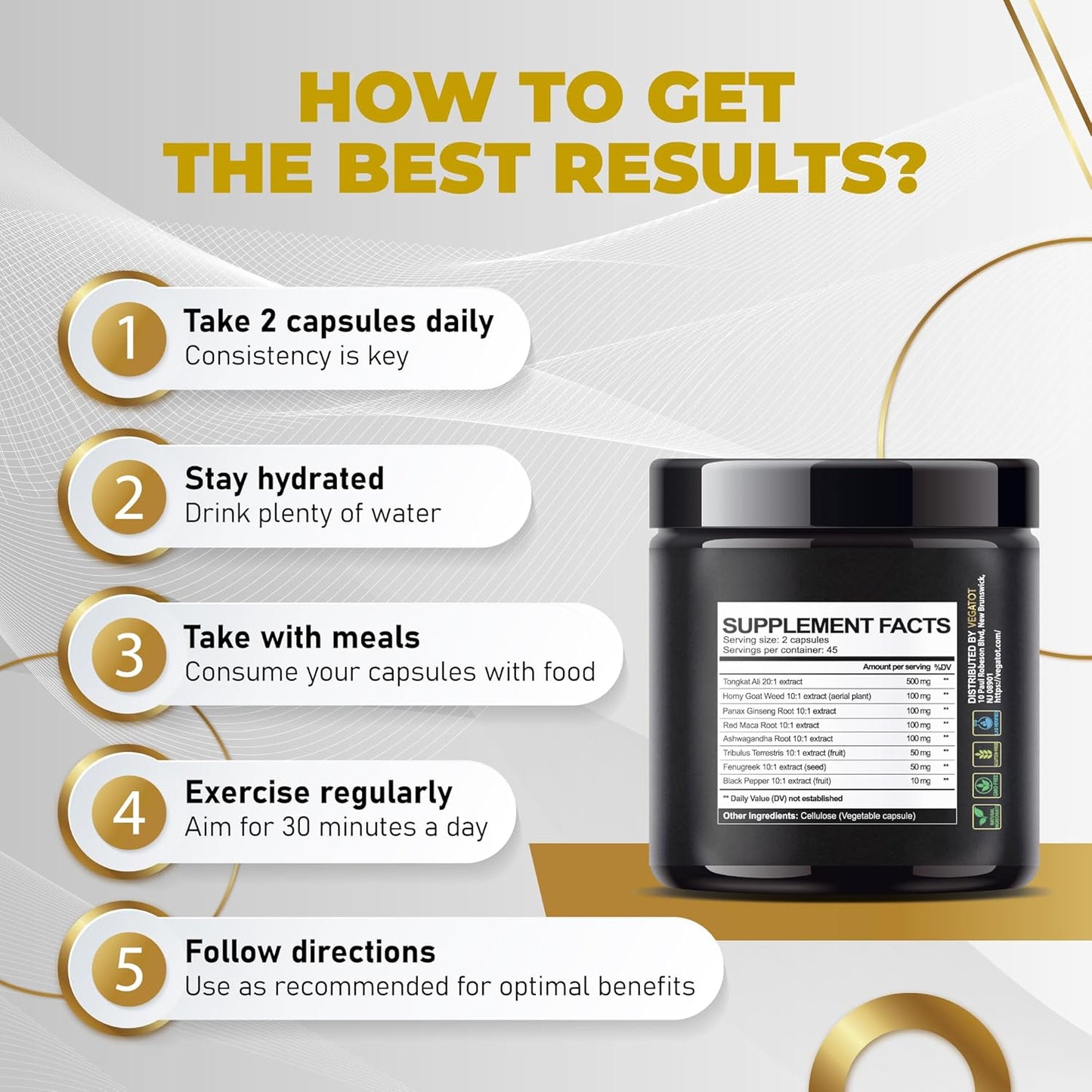 VEGATOT in 1 Ultimate Testosterone Booster 15100MG - Boost Performance with Tongkat Ali Panax Ginseng Maca Root Ashwagandha Tribulus - Energy Stamina Circulation Immune Support
