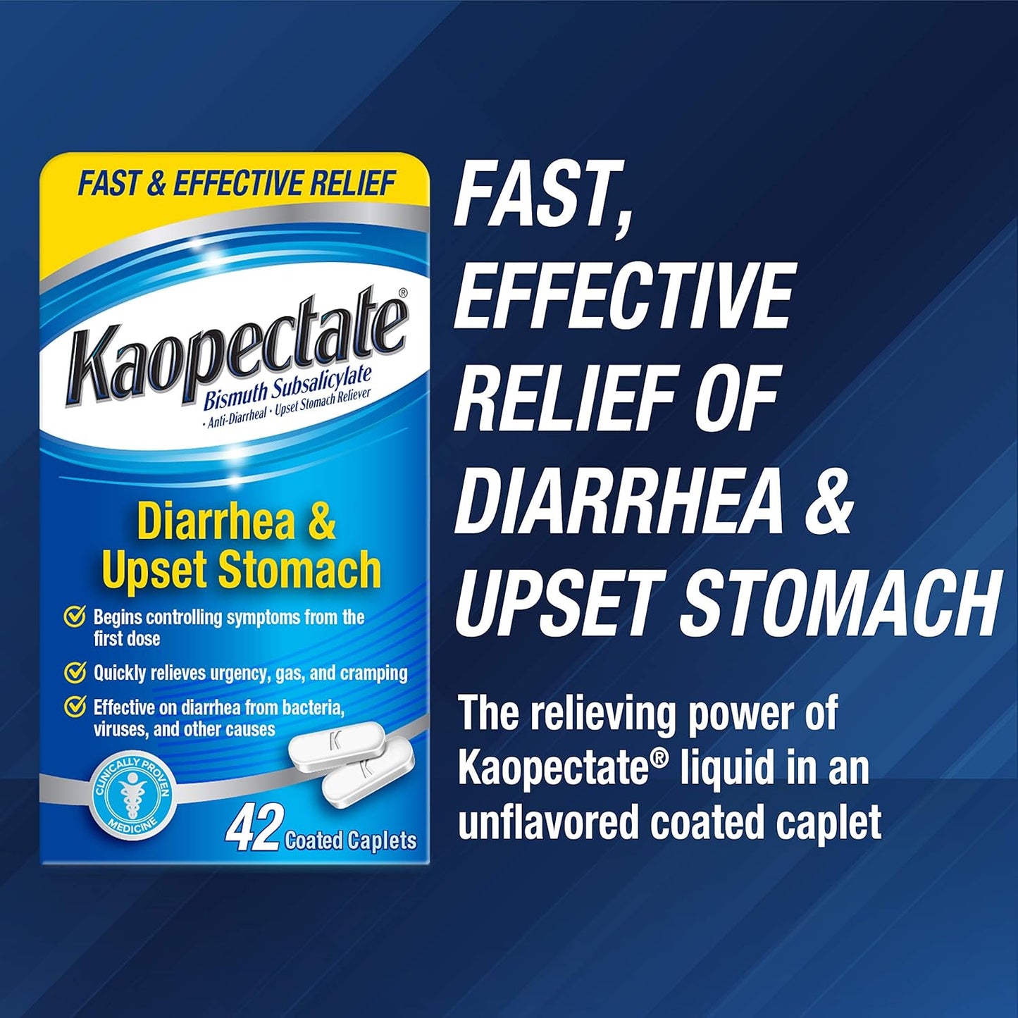 Kaopectate Multi-Symptom Anti-Diarrheal & Upset Stomach Reliever, 42 Caplets