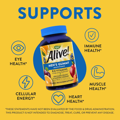 Nature's Way Alive! Multivitamins Complete Multi-Vitamin Supplement with Orchard Fruits/Garden Veggies Blend of Powder/Juice/Extract, 60 Gummies.