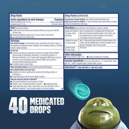 Mucinex InstaSoothe Sore Throat + Cough Relief Alpine Herbs & Mint Flavor, Fast Acting, Cooling Comfort, Powerful Sore Throat Oral Pain Reliever, 40 Medicated Drops