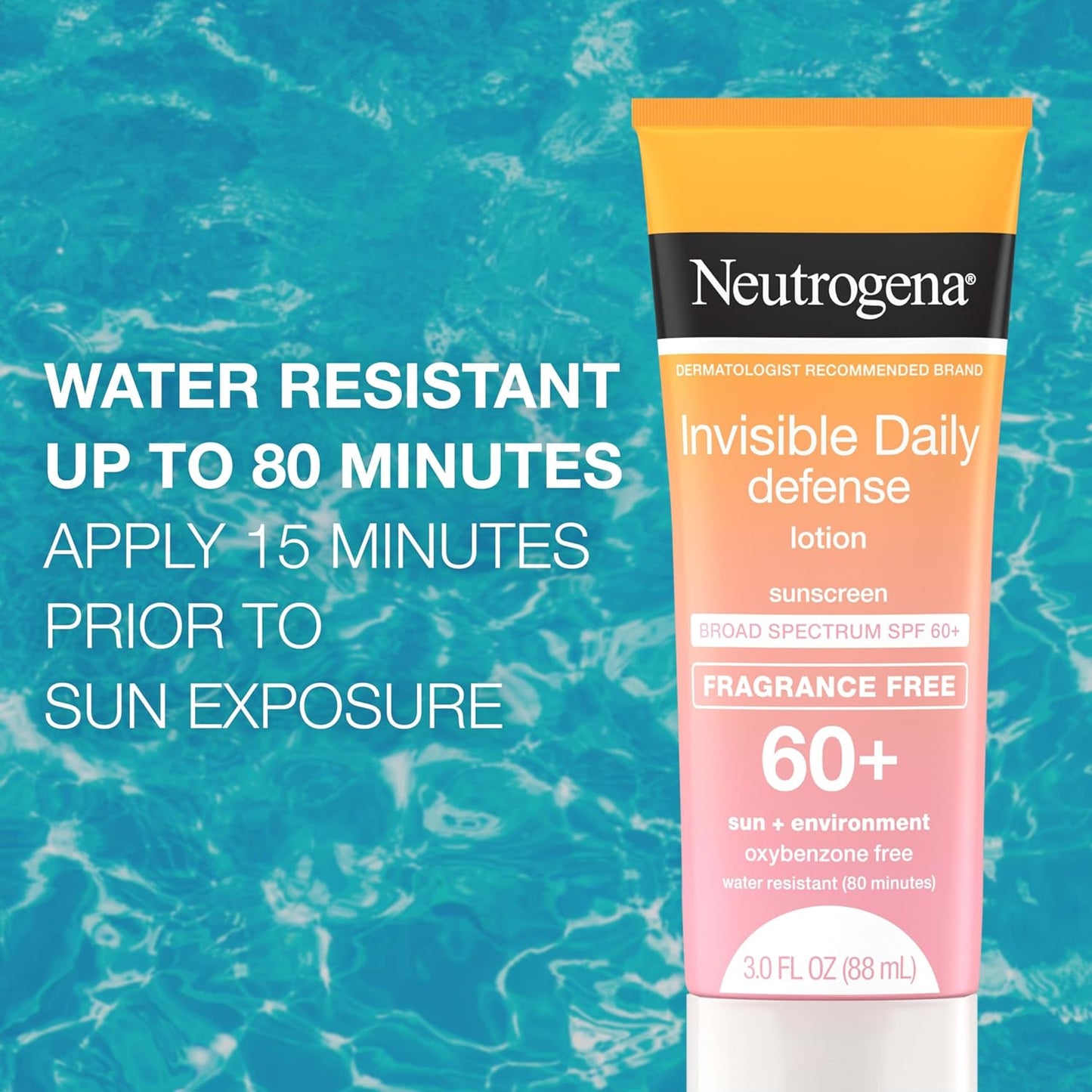 Neutrogena Invisible Daily Defense Fragrance-Free Sunscreen Lotion, Broad Spectrum SPF 60+, 3.0 fl. oz