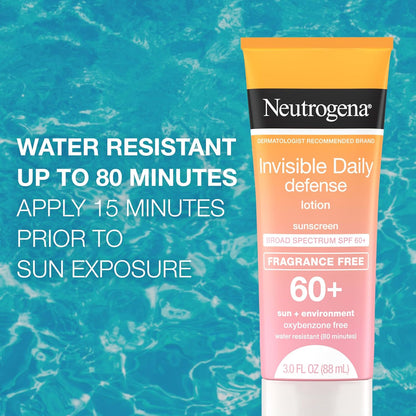 Neutrogena Invisible Daily Defense Fragrance-Free Sunscreen Lotion, Broad Spectrum SPF 60+, 3.0 fl. oz