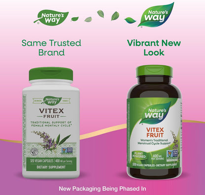 Nature’s Way Vitex Fruit, Traditional Support of Monthly Cycle*, Vegan, Non-GMO, 320 Capsules