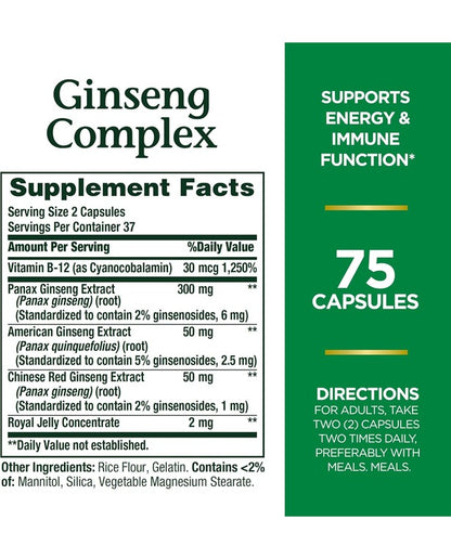 Nature's Bounty Ginseng Complex Capsules Supports Vitality & Immune Function, 75 Capsules