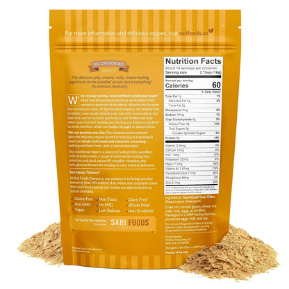 Sari Foods - Non-Fortified Nutritional Yeast Flakes, Superfood, Rich in Vegan Protein - 8oz