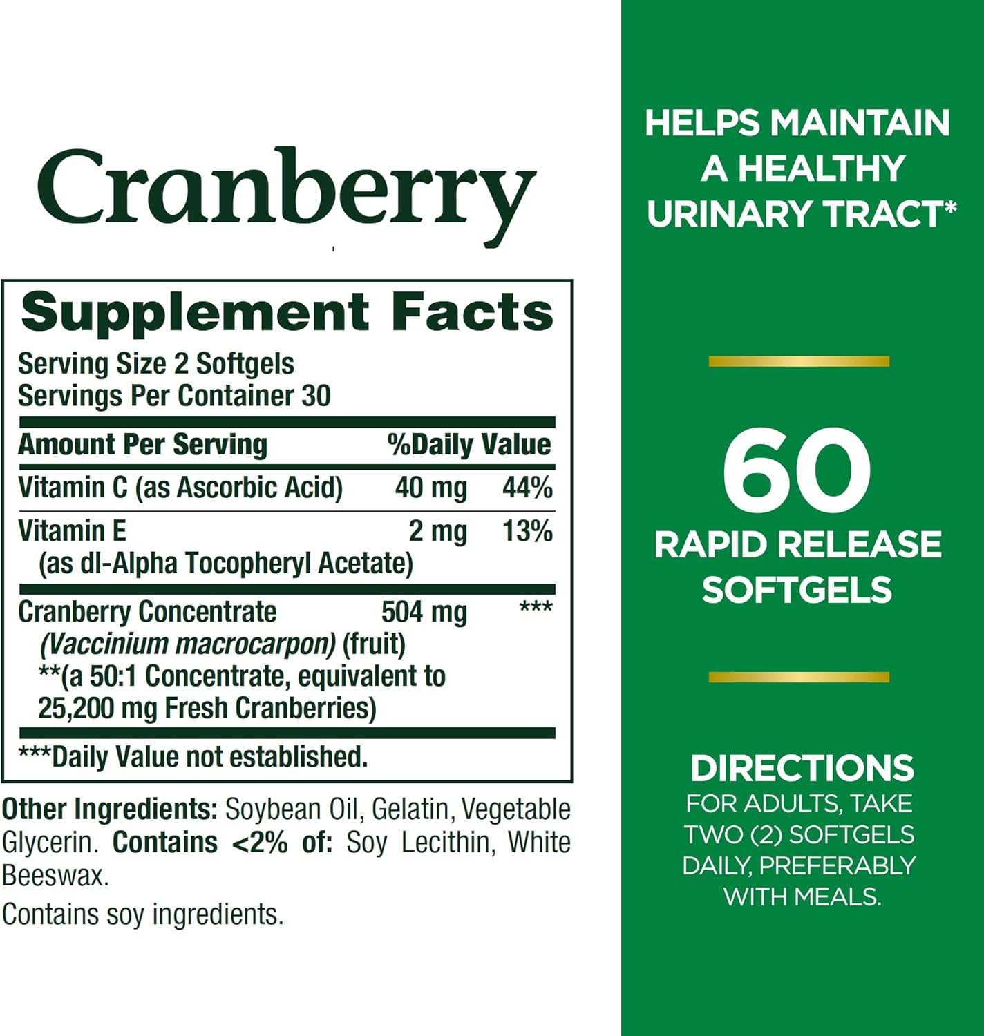 Nature's Bounty Cranberry softgels 25,200 mg 60 softgels