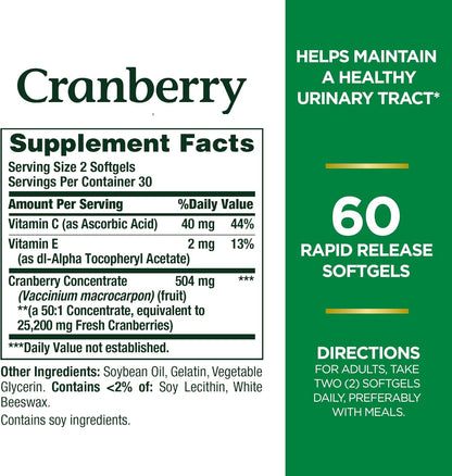 Nature's Bounty Cranberry softgels 25,200 mg 60 softgels